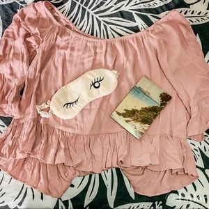 Pink bell bottom off the shoulder top